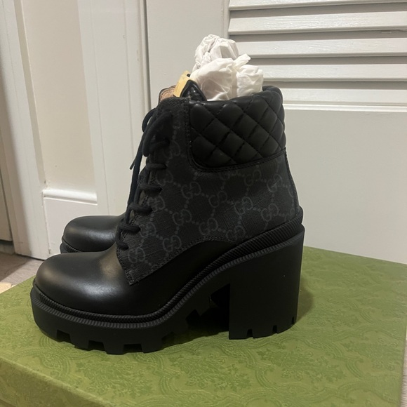 Gucci Women's GG Platform High Block Heel Ankle Boots NEW SZ 35 - Picture 3 of 10